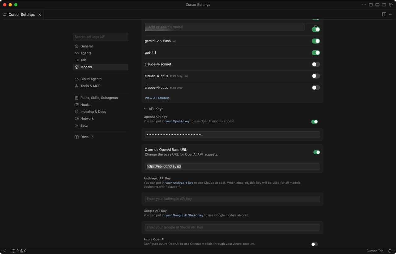 Cursor settings example